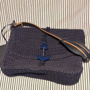 Balenciaga Navy Blue Crochet Bag with Anchor Charm